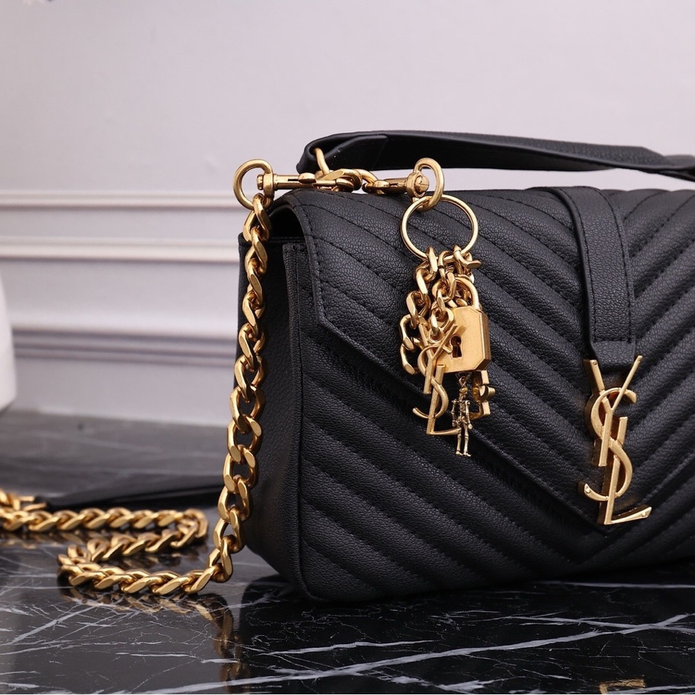 Saint Laurent Black Chevron Crossbody with Gold Accents - Picture 5 of 6